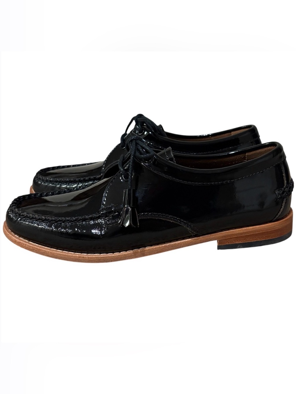 G.H. Bass Weejuns Womens Winnie Black Patent Leather Tassel Lace-Up Shoes Sz 8